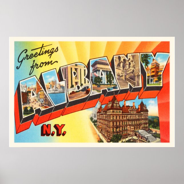 Affiche Albany New York NY Vieux souvenir Vintage voyage (Devant)