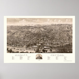 Affiche Albany, NY Carte panoramique - 1879