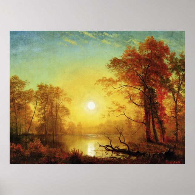 Affiche Albert Bierstadt peinture, lever du soleil (Devant)