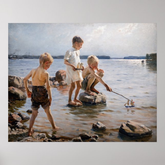 Affiche Albert Edelfeue - Les garçons jouent sur le rivage (Devant)
