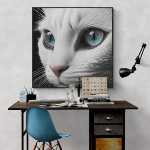 Affiche Albino Blanc Chat Visage Joyaux yeux