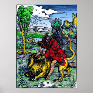 Affiche Albrecht Dürer "Samson tuant le lion" 1498