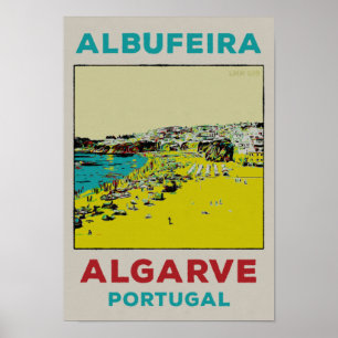 Affiche Albufeira beach Algarve Portugal voyage vintage
