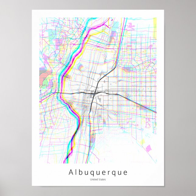 Affiche Albuquerque Nouveau-Mexique Carte Abstraite simple (Devant)