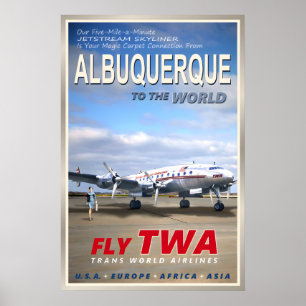 Affiche ALBUQUERQUE Nouveau-Mexique TWA Airlines Nouveau O
