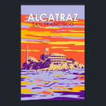 Affiche Alcatraz Island San Francisco Travel Art Vintage<br><div class="desc">Art vectoriel Alcatraz Island. Alcatraz Island à la tombée de la nuit avec un phare,  fortification militaire et prison fédérale située à San Francisco,  Californie.</div>