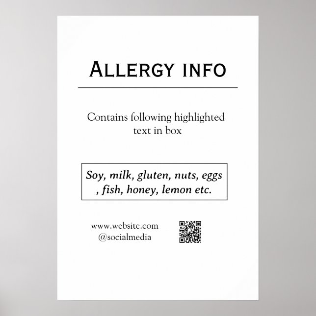 Affiche Alerte d'allergie alimentaire ajouter le nom des a (Devant)