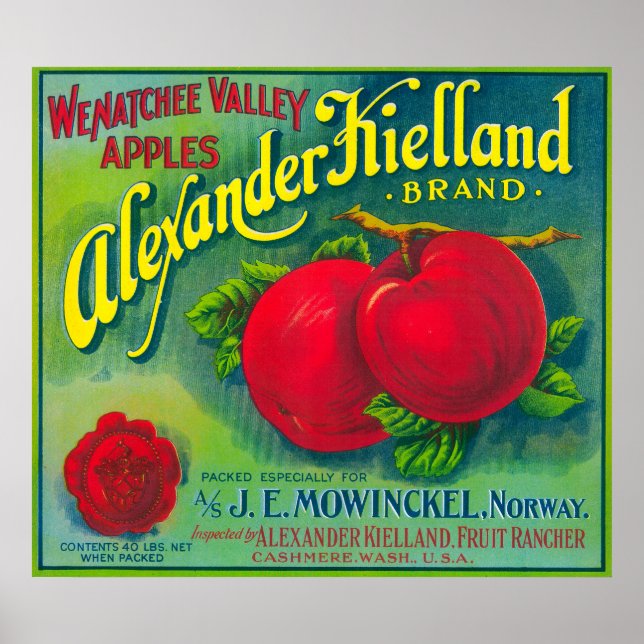 Affiche Alexander Kielland Apple Étiquette - Cashmere, WA (Devant)
