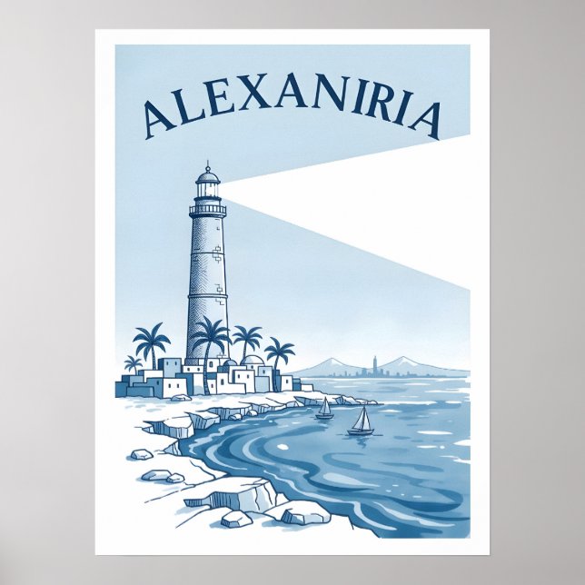 Affiche Alexandria Lighthouse Coastal Scene Travel (Devant)