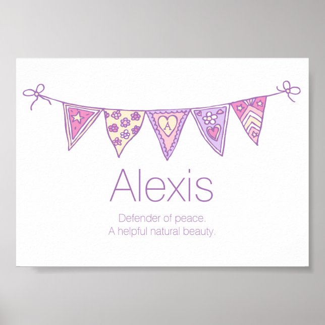 Affiche Alexis nom signifiant lapin rose violet (Devant)