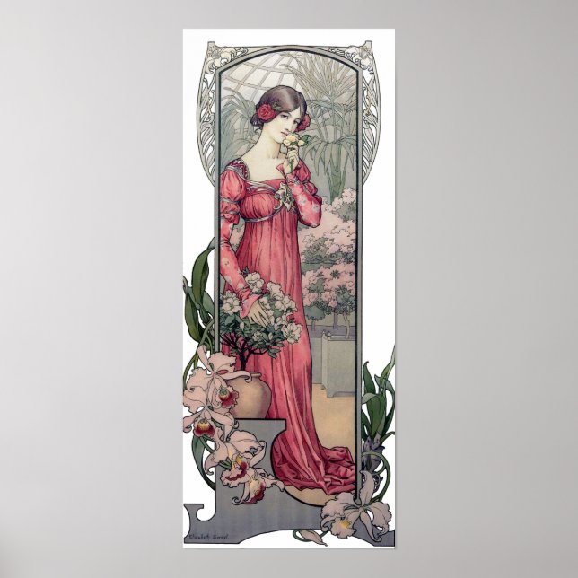 Affiche Alfons vintages Mucha Girl Avec Fleurs (Devant)