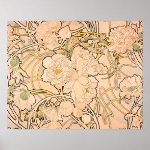 Affiche Alfonse Mucha Art Nouveau Peonies