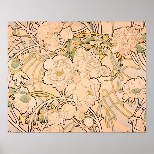 Affiche Alfonse Mucha Art Nouveau Peonies (Devant)