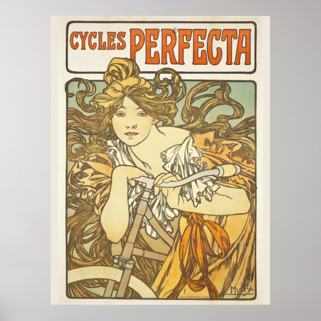 Affiche Alfonse Mucha Retro Femme Vintage Cyclisme (Devant)