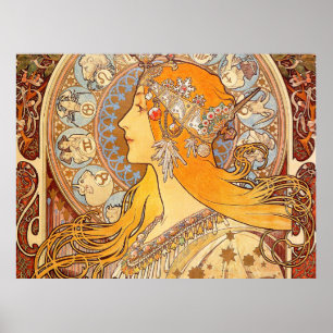 Affiche Alfonse Mucha Zodiac Art Nouveau Woman