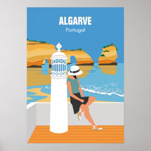 Affiche Algarve beach girl travel vintage style