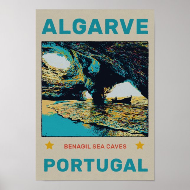 Affiche Algarve Benagil grotte plage Portugal voyage vinta (Devant)