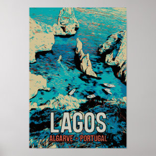 Affiche Algarve Lagos côte Portugal voyage millésime