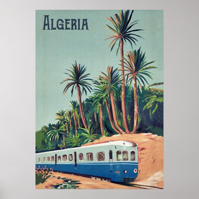 Affiche Algérie, train à travers les palmiers (Devant)