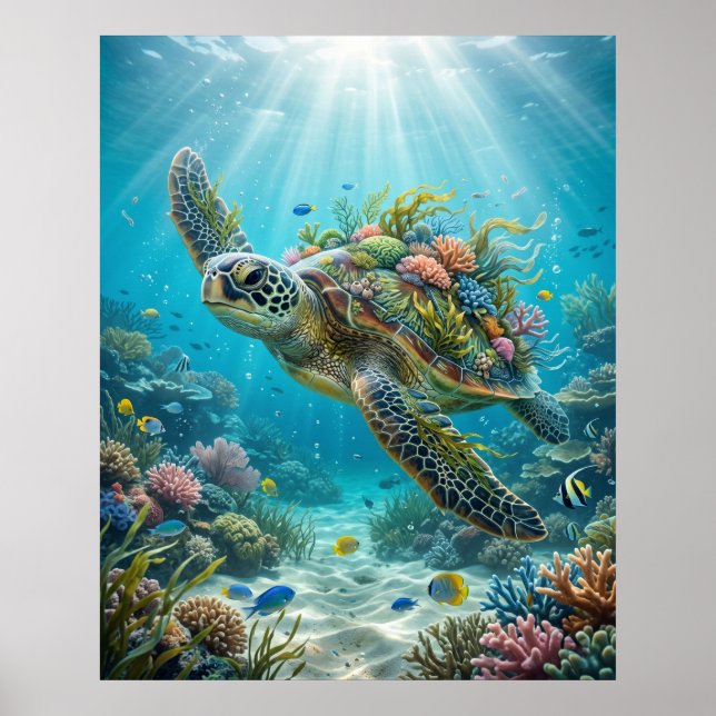 Affiche Algues Tortue Océan Calme (Devant)