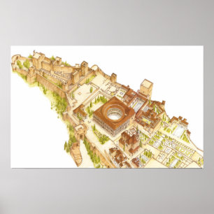 Affiche Alhambra Grenade Espagne. Château et palais