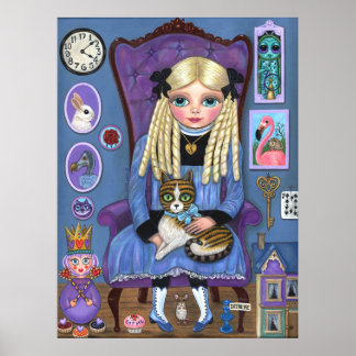 Affiche Alice à Wonderland & Dinah Cat Cute Fairy Tale