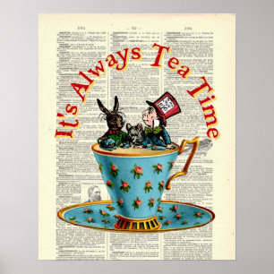 Affiche Alice au pays des merveilles Tea Time Old Dictiona