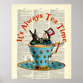 Affiche Alice au pays des merveilles Tea Time Old Dictiona