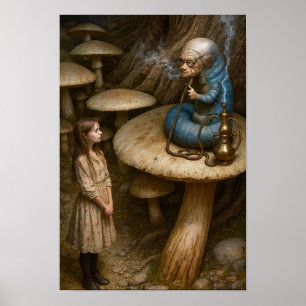 Affiche Alice et chenille fumant le narguilé