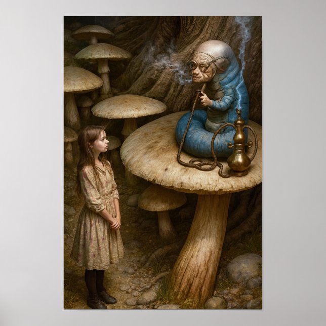 Affiche Alice et chenille fumant le narguilé (Devant)