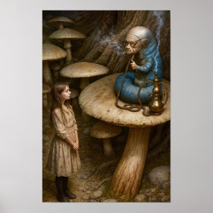 Affiche Alice et chenille fumant le narguilé