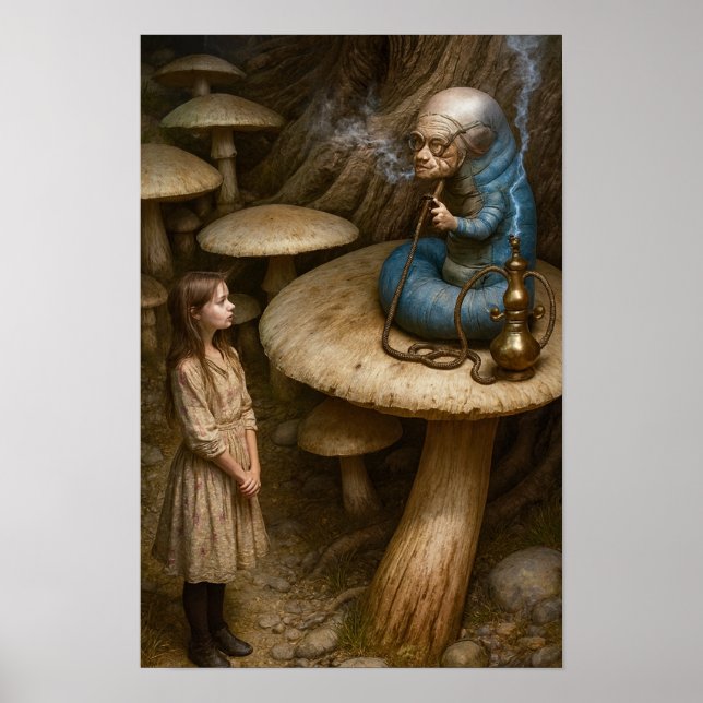 Affiche Alice et chenille fumant le narguilé (Devant)
