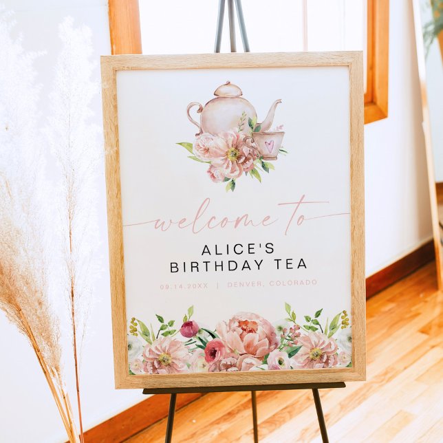 Affiche ALICE Fard Floral Anniversaire Thé Brunch Bienvenu (Créateur téléchargé)