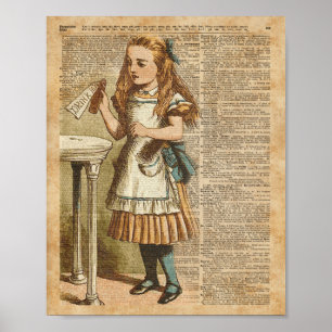 Affiche Alice In Wonderland Buvez-Moi Livre Vintage Page A
