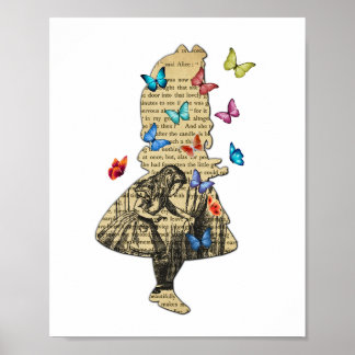 Affiche Alice In Wonderland - Livre Vintage Wonderland