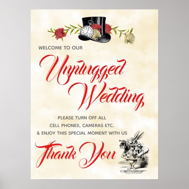 Affiche Alice in Wonderland Unplugged Wedding Sign (Devant)