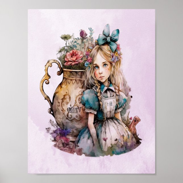 Affiche Alice In Wonderland Watercolor Flowers (Devant)