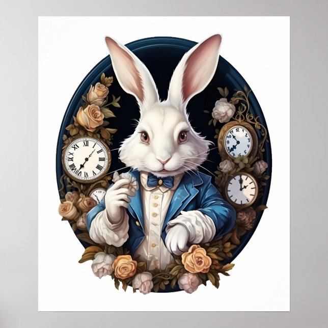 Affiche Alice lapin blanc dans Wonderland Montres et rose (Devant)
