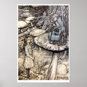 Affiche Alice vintage avec la chenille qui fume le narguil