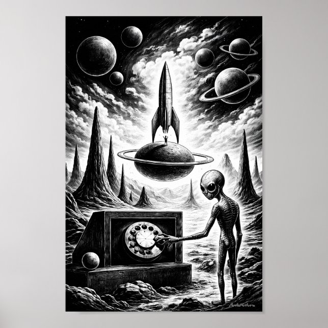 Affiche Alien Appelant à Travers la Nuit Cosmique (Devant)