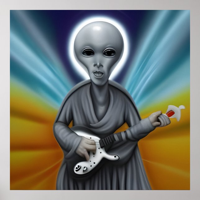 Affiche Alien Bass Guitar Player Joue Son Coeur (Devant)