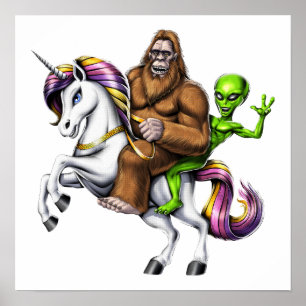 Affiche Alien Bigfoot équitation Unicorn