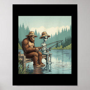Affiche Alien Bigfoot Pêche Sasquatch Pêcheur