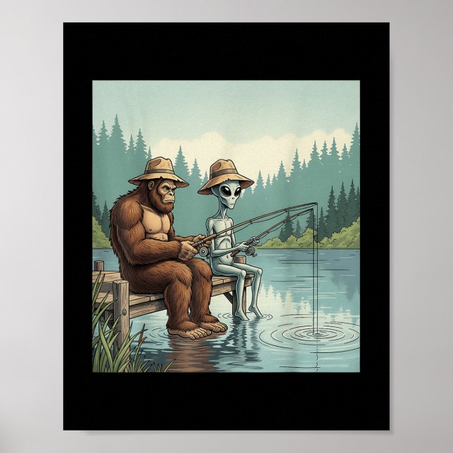 Affiche Alien Bigfoot Pêche Sasquatch Pêcheur (Devant)