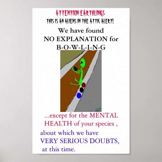 Affiche Alien Bowling Alley par l'artiste Wendy Bridges (Devant)