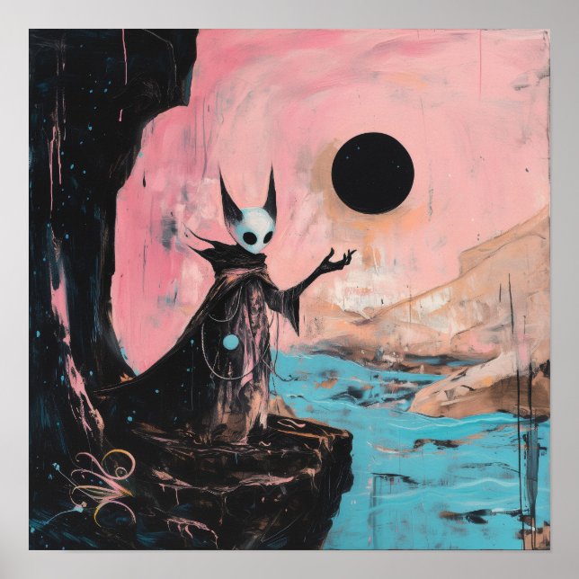 Affiche Alien Chat Lune Noire Witchy AI Art Matte Valeur (Devant)