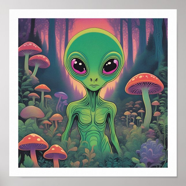 Affiche Alien dans une forêt de champignons (Devant)