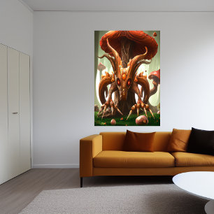 Affiche Alien de champignons rouge et orange   AI Art Post