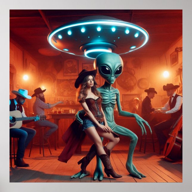 Affiche Alien de l'espace Danse avec Cowgirl = Cowboys Wat (Devant)