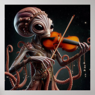 Affiche Alien de l'espace Femail Octopus Jouer Violon